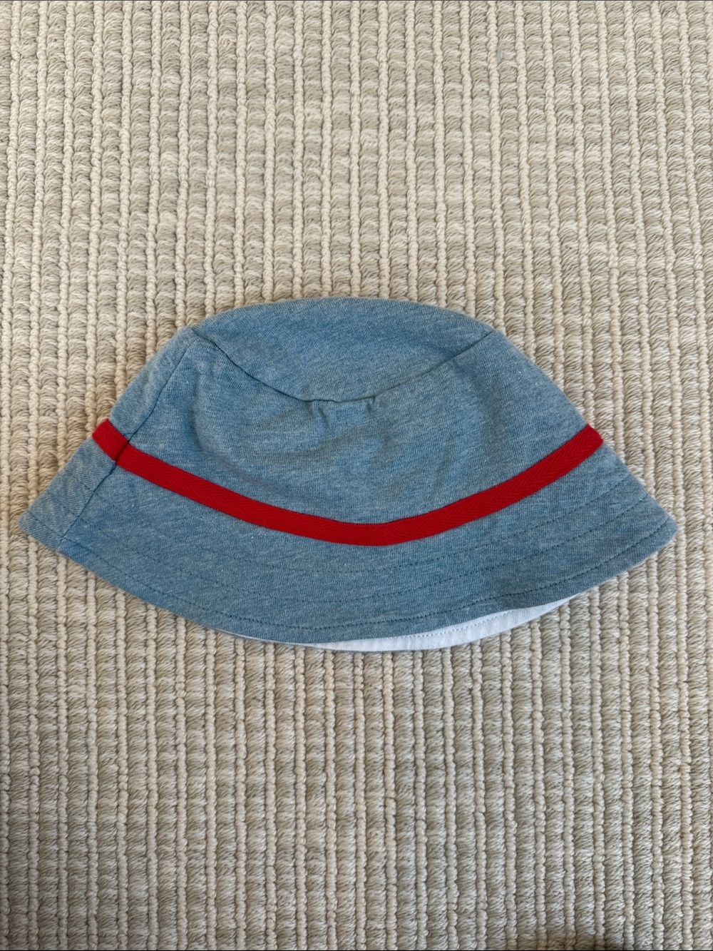 Kids Blue Grey Bucket Hat with Red Stripe